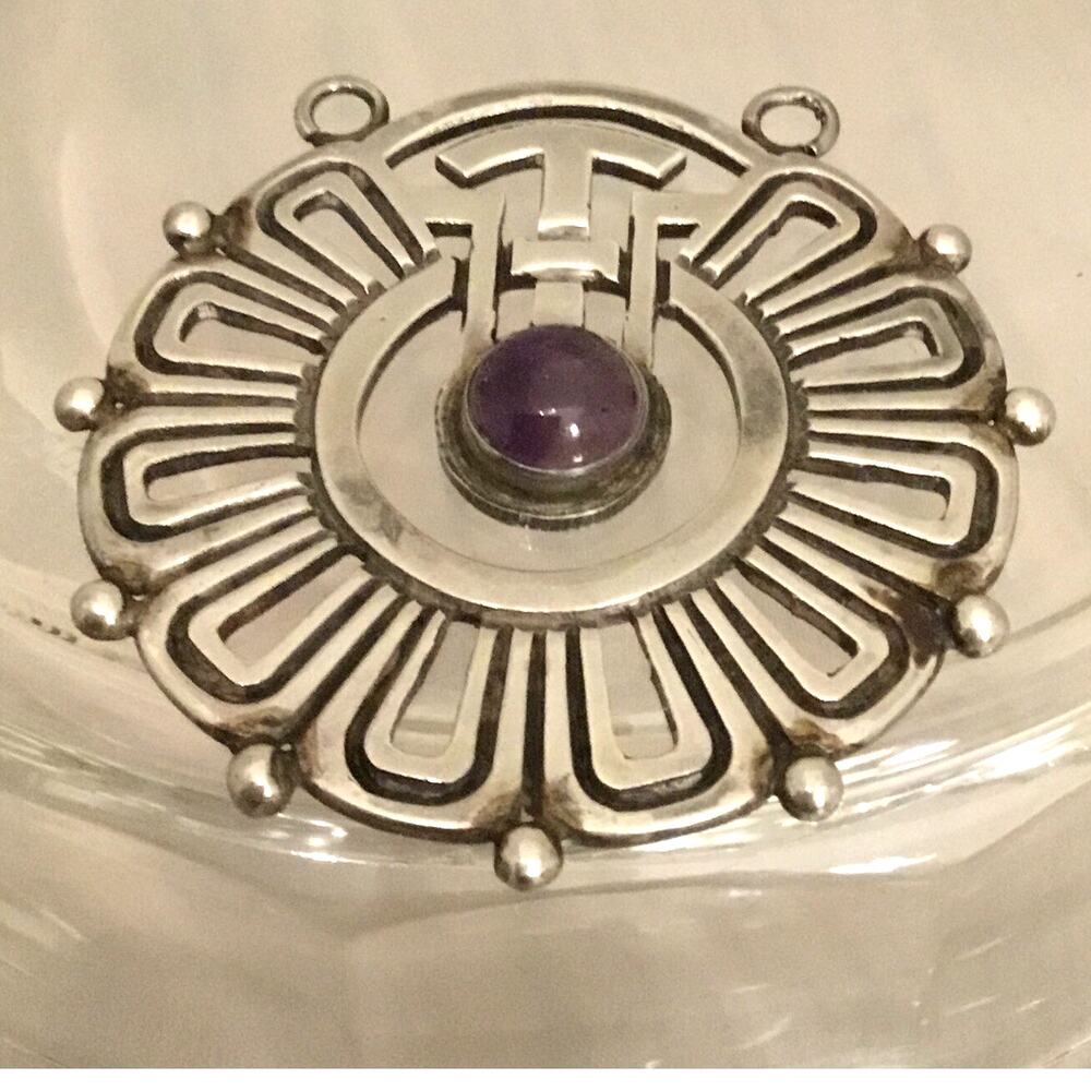 Rafael Melendez Taxco 980 Sterling Silver Amethyst PENDANT Mexico Pre 1946 - Picture 2 of 4